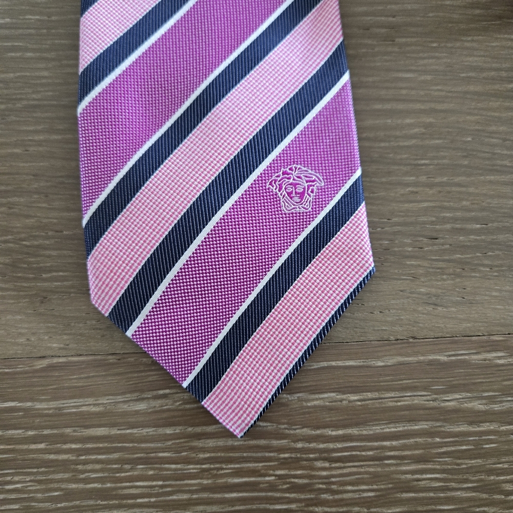 Versace stripes Pink and Black Tie - Picture 3 of 4